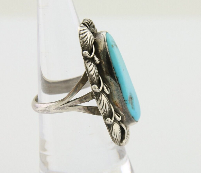 Navajo Ring 925 Silver Natural Blue Turquoise Artist Signed Thomas C.80's
