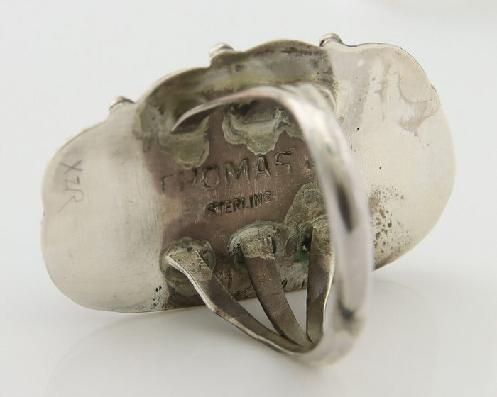 Navajo Ring 925 Silver Natural Blue Turquoise Artist Signed Thomas C.80's