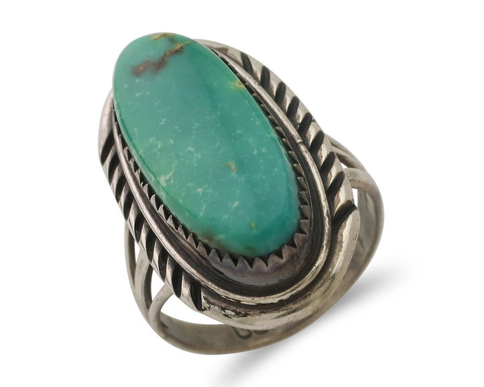 Navajo Ring 925 Silver Natural Blue Turquoise Artist Signed USA C.80's