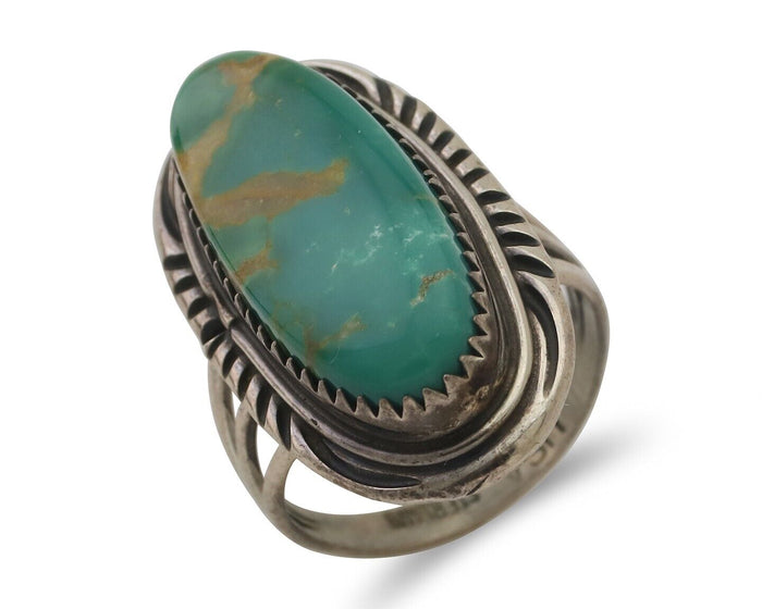 Navajo Ring 925 Silver Natural Blue Turquoise Artist Signed USA C.80's