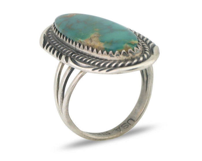 Navajo Ring 925 Silver Natural Blue Turquoise Artist Signed USA C.80's