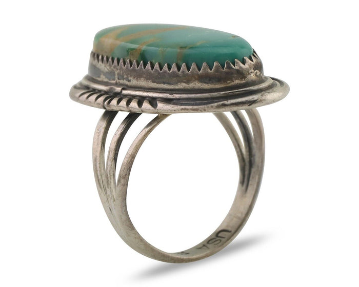 Navajo Ring 925 Silver Natural Blue Turquoise Artist Signed USA C.80's