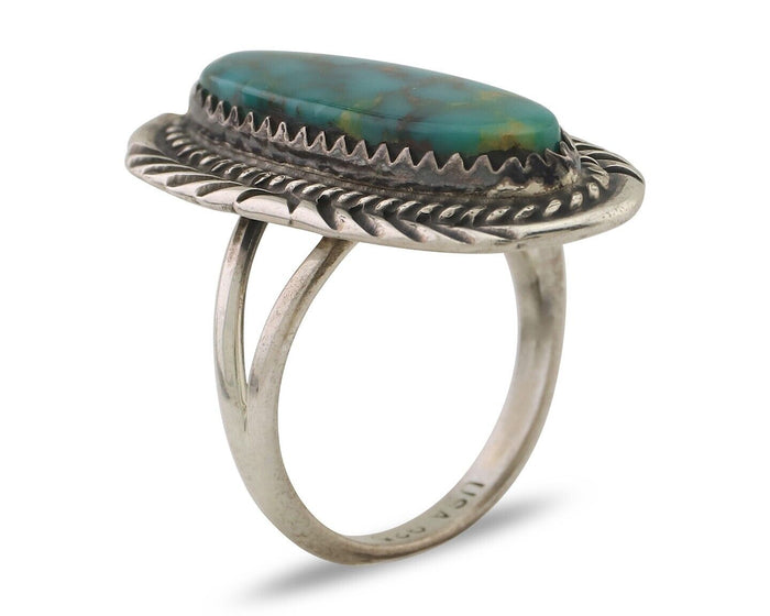Navajo Ring 925 Silver Natural Blue Turquoise Artist Signed USA C.80's