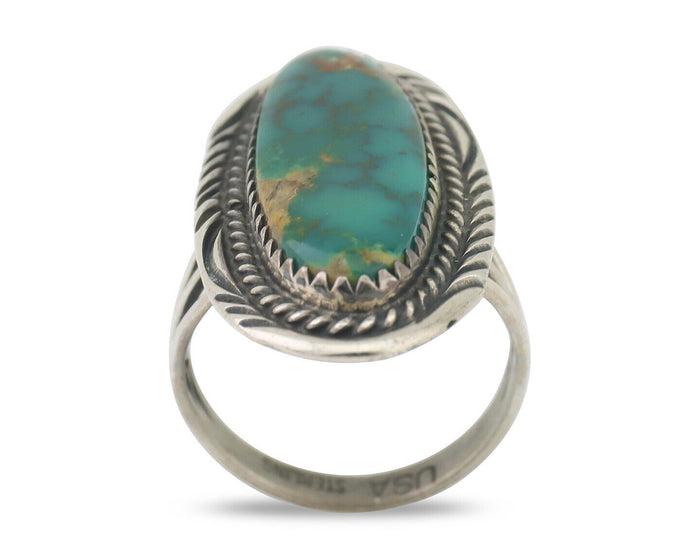 Navajo Ring 925 Silver Natural Blue Turquoise Artist Signed USA C.80's