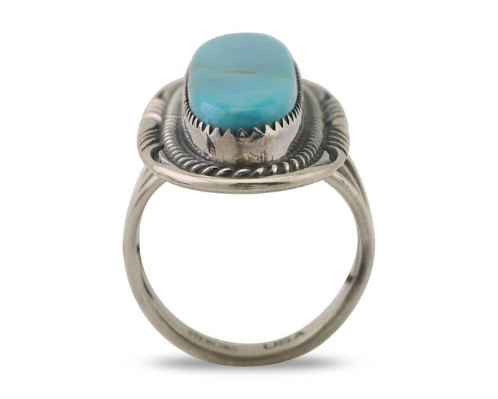 Navajo Ring 925 Silver Natural Blue Turquoise Artist Signed USA C.80's