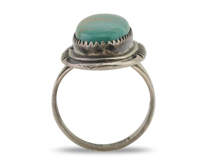 Navajo Ring 925 Silver Natural Blue Turquoise Artist Signed USA C.80's