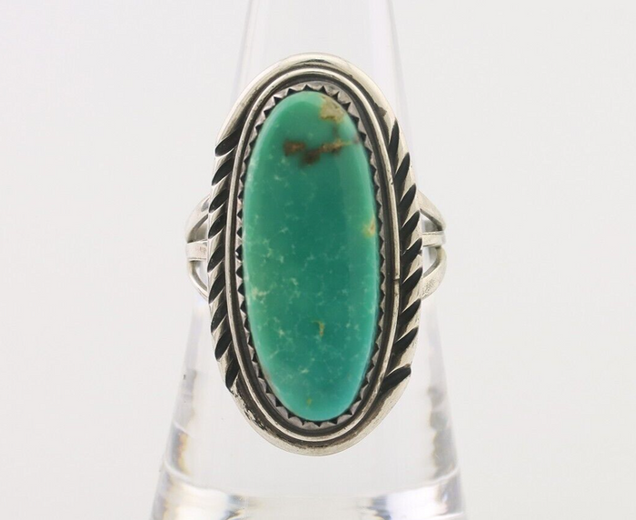 Navajo Ring 925 Silver Natural Blue Turquoise Artist Signed USA C.80's