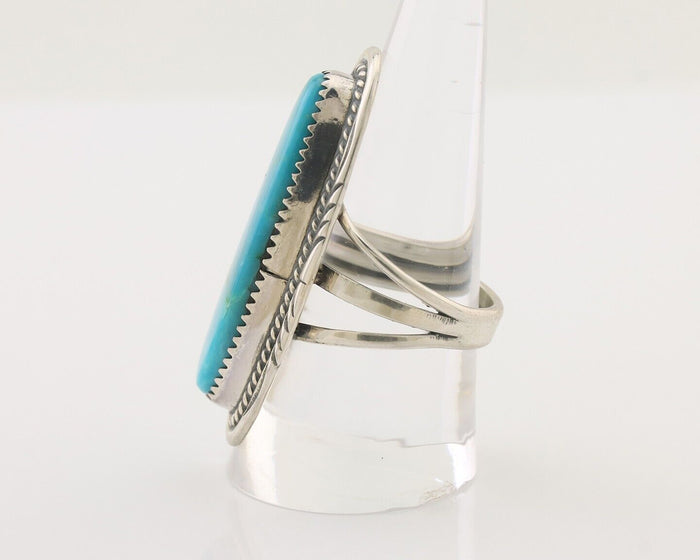 Navajo Ring 925 Silver Natural Blue Turquoise Artist Signed USA C.80's