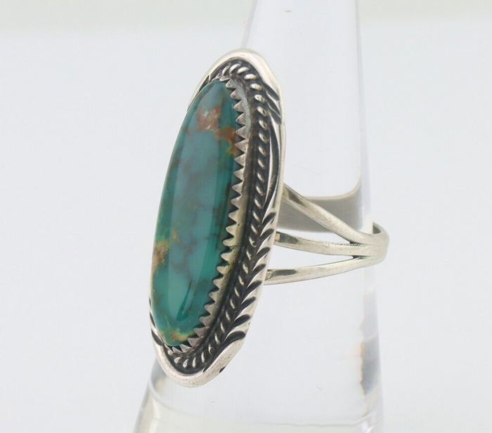 Navajo Ring 925 Silver Natural Blue Turquoise Artist Signed USA C.80's