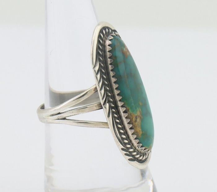 Navajo Ring 925 Silver Natural Blue Turquoise Artist Signed USA C.80's