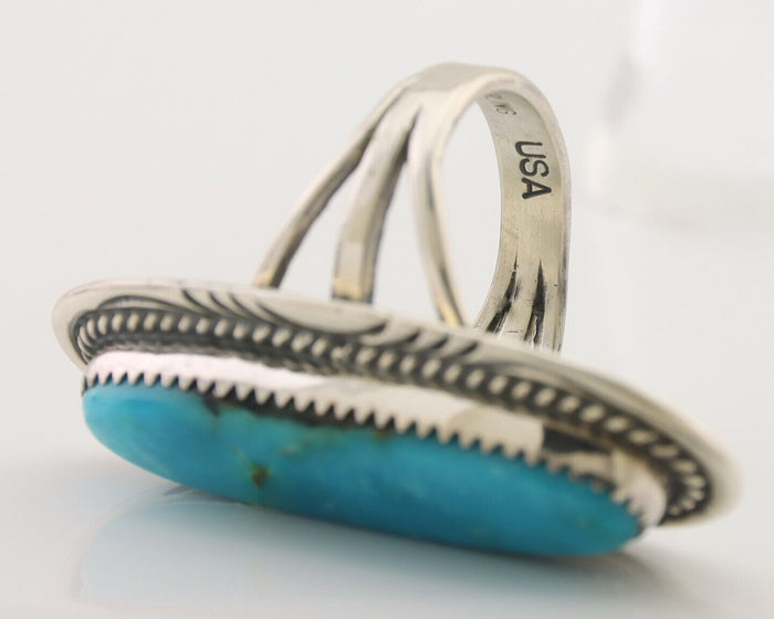 Navajo Ring 925 Silver Natural Blue Turquoise Artist Signed USA C.80's