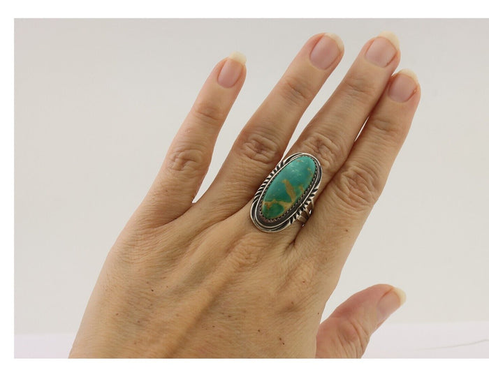 Navajo Ring 925 Silver Natural Blue Turquoise Artist Signed USA C.80's