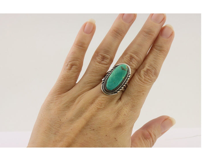 Navajo Ring 925 Silver Natural Blue Turquoise Artist Signed USA C.80's