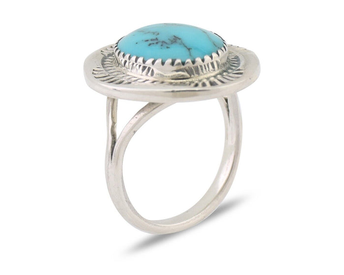 Navajo Ring 925 Silver Natural Blue Turquoise Artist Signed WM C.80's