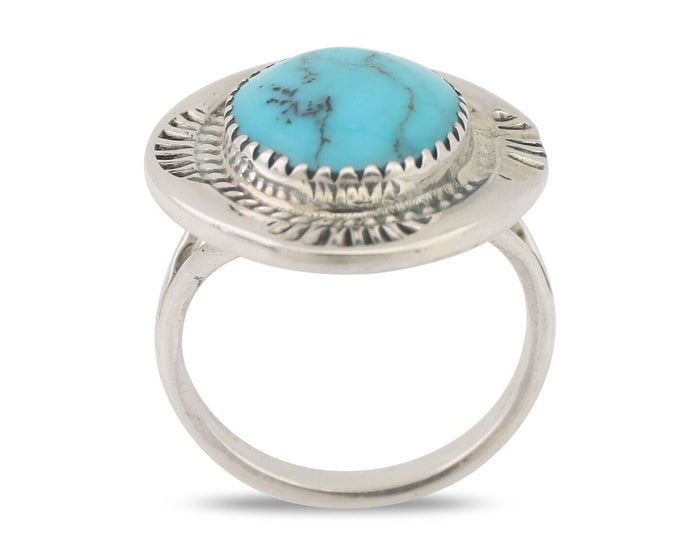Navajo Ring 925 Silver Natural Blue Turquoise Artist Signed WM C.80's