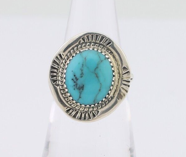 Navajo Ring 925 Silver Natural Blue Turquoise Artist Signed WM C.80's