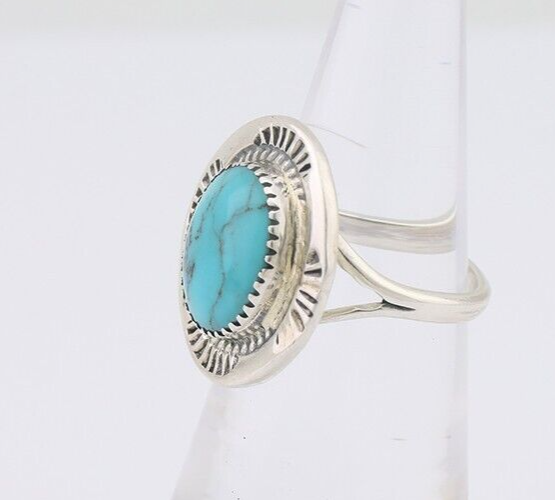 Navajo Ring 925 Silver Natural Blue Turquoise Artist Signed WM C.80's