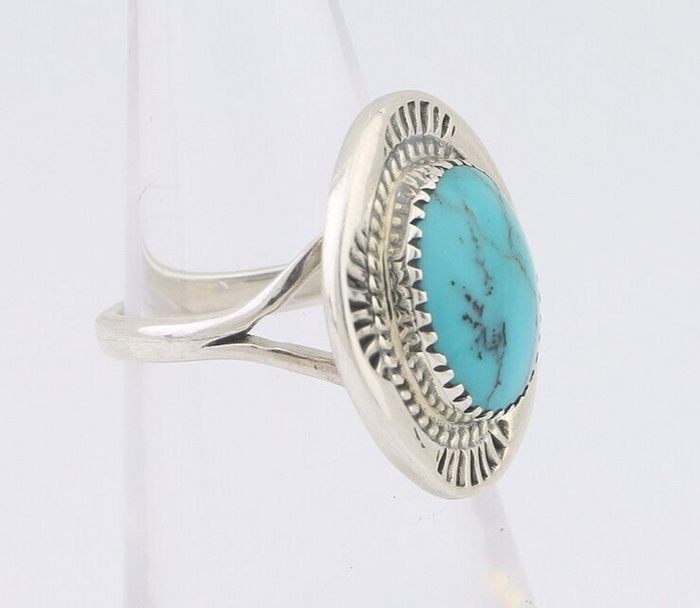Navajo Ring 925 Silver Natural Blue Turquoise Artist Signed WM C.80's