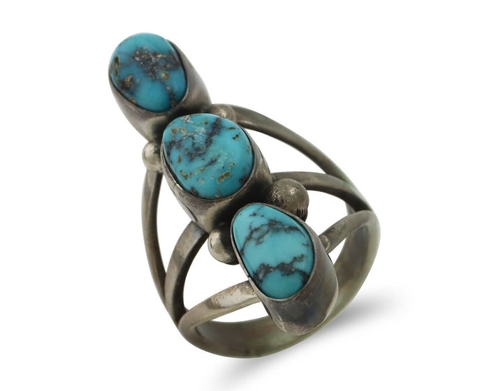 Navajo Ring 925 Silver Natural Blue Turquoise Native American Artist C.80's
