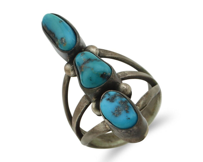 Navajo Ring 925 Silver Natural Blue Turquoise Native American Artist C.80's