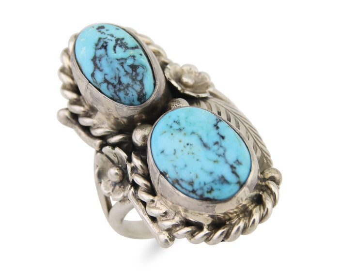 Navajo Ring 925 Silver Natural Blue Turquoise Native American Artist C.80's