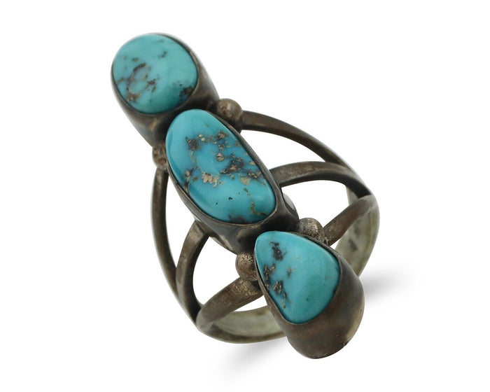 Navajo Ring 925 Silver Natural Blue Turquoise Native American Artist C.80's