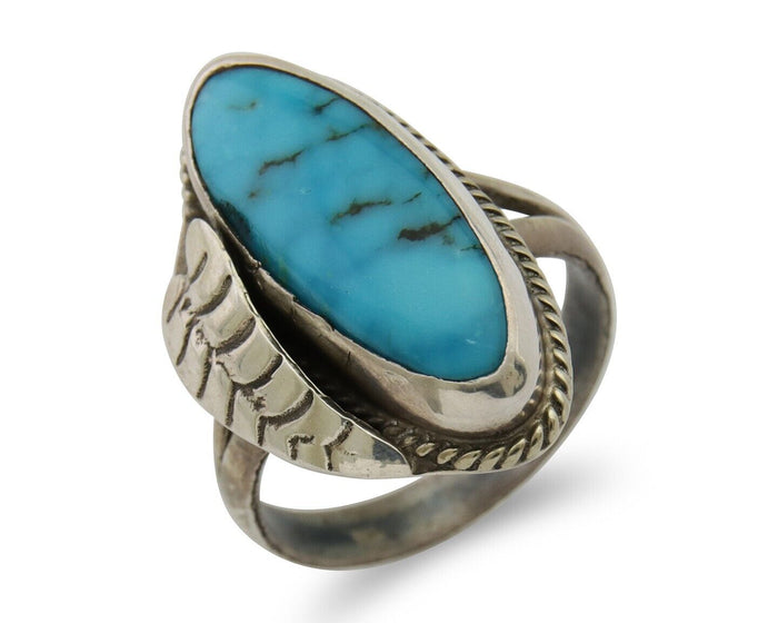 Navajo Ring 925 Silver Natural Blue Turquoise Native American Artist C.80's