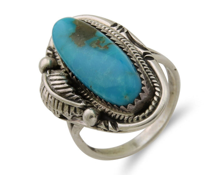 Navajo Ring 925 Silver Natural Blue Turquoise Native American Artist C.80's
