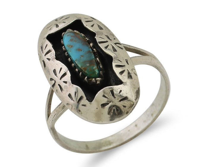 Navajo Ring 925 Silver Natural Blue Turquoise Native American Artist C.80's