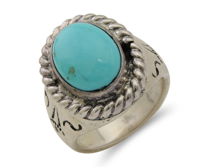 Navajo Ring 925 Silver Natural Blue Turquoise Native American Artist C.80's