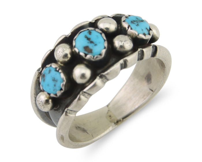 Navajo Ring 925 Silver Natural Blue Turquoise Native American Artist C.80's