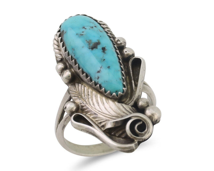 Navajo Ring 925 Silver Natural Blue Turquoise Native American Artist C.80's