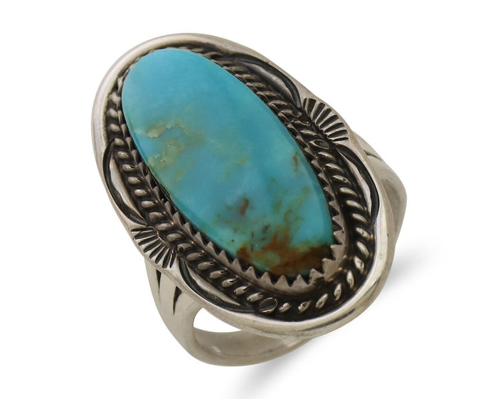 Navajo Ring 925 Silver Natural Blue Turquoise Native American Artist C.80's