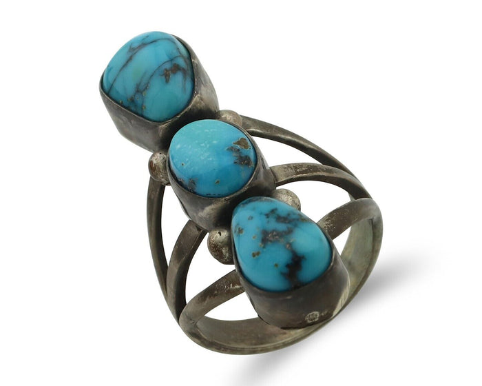 Navajo Ring 925 Silver Natural Blue Turquoise Native American Artist C.80's
