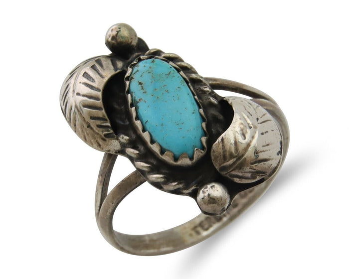 Navajo Ring 925 Silver Natural Blue Turquoise Native American Artist C.80's