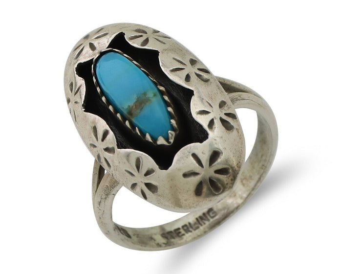 Navajo Ring 925 Silver Natural Blue Turquoise Native American Artist C.80's