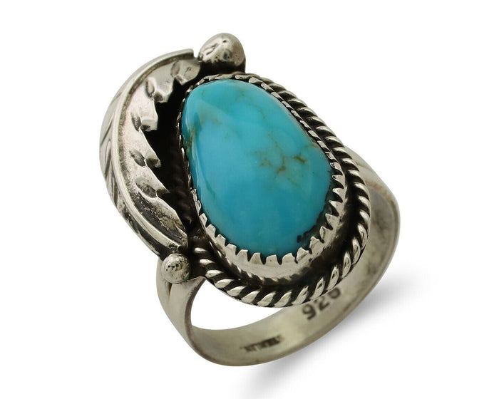 Navajo Ring 925 Silver Natural Blue Turquoise Native American Artist C.80's