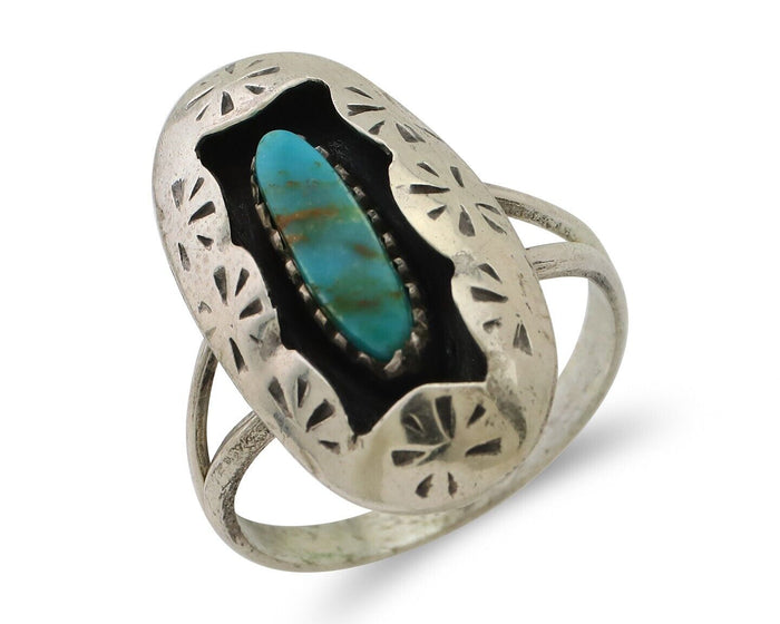 Navajo Ring 925 Silver Natural Blue Turquoise Native American Artist C.80's