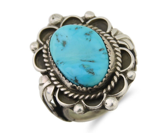Navajo Ring 925 Silver Natural Blue Turquoise Native American Artist C.80's
