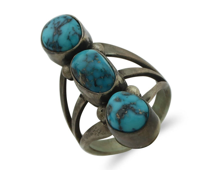 Navajo Ring 925 Silver Natural Blue Turquoise Native American Artist C.80's
