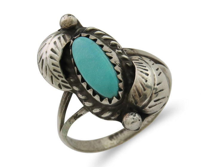 Navajo Ring 925 Silver Natural Blue Turquoise Native American Artist C.80's
