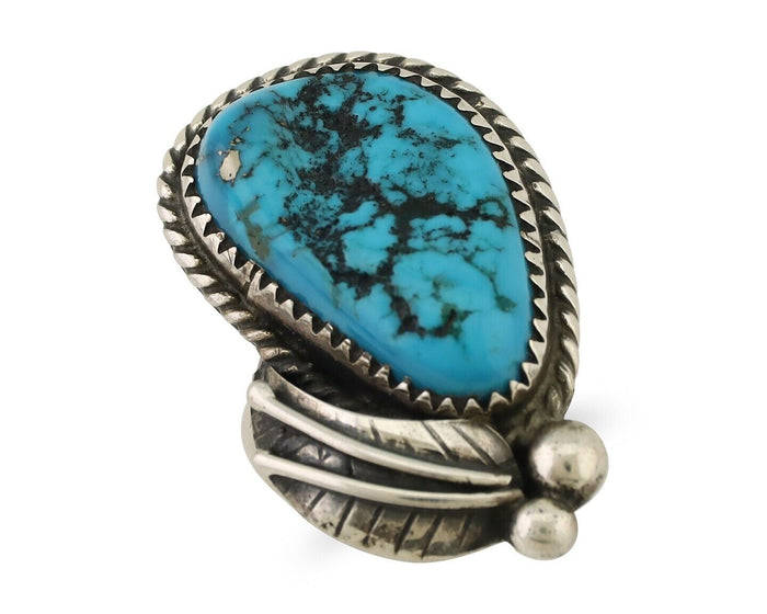 Navajo Ring 925 Silver Natural Blue Turquoise Native American Artist C.80's