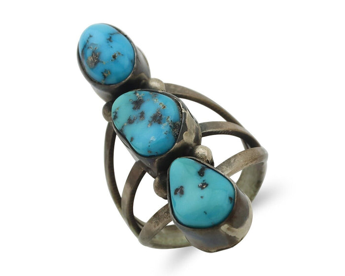 Navajo Ring 925 Silver Natural Blue Turquoise Native American Artist C.80's