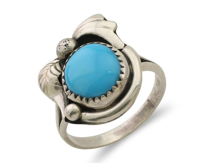Navajo Ring 925 Silver Natural Blue Turquoise Native American Artist C.80's