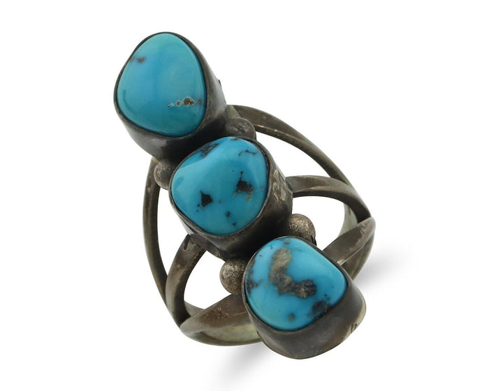 Navajo Ring 925 Silver Natural Blue Turquoise Native American Artist C.80's