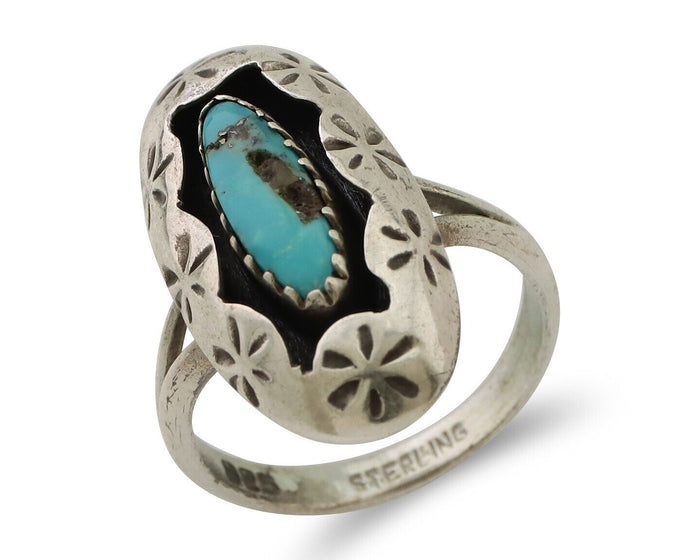 Navajo Ring 925 Silver Natural Blue Turquoise Native American Artist C.80's