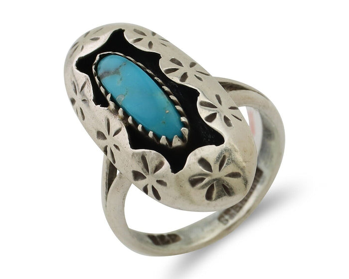 Navajo Ring 925 Silver Natural Blue Turquoise Native American Artist C.80's