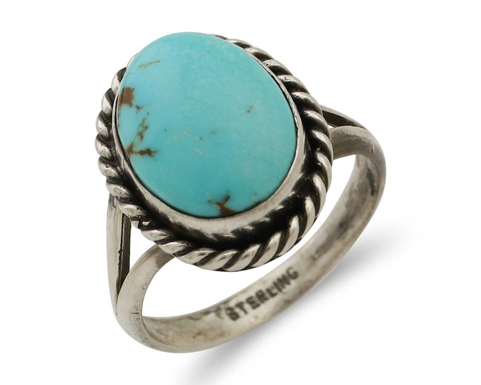 Navajo Ring 925 Silver Natural Blue Turquoise Native American Artist C.80's