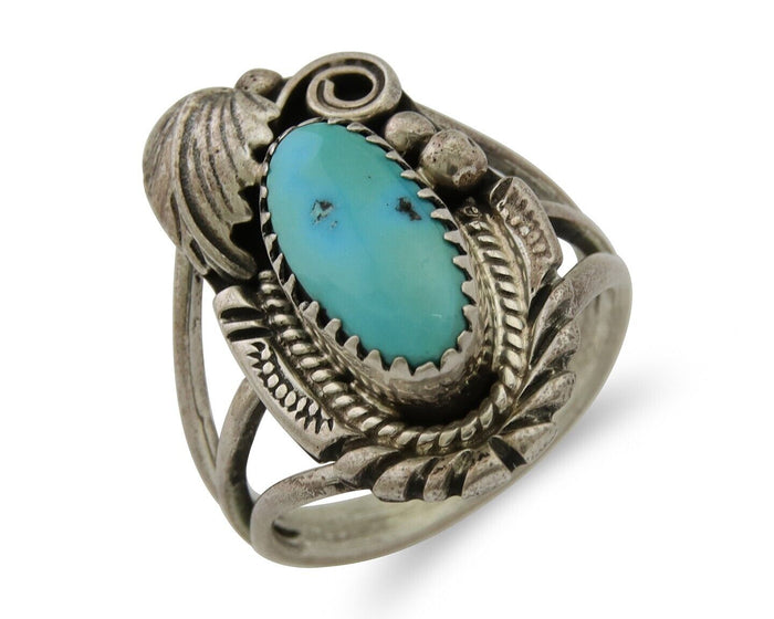 Navajo Ring 925 Silver Natural Blue Turquoise Native American Artist C.80's