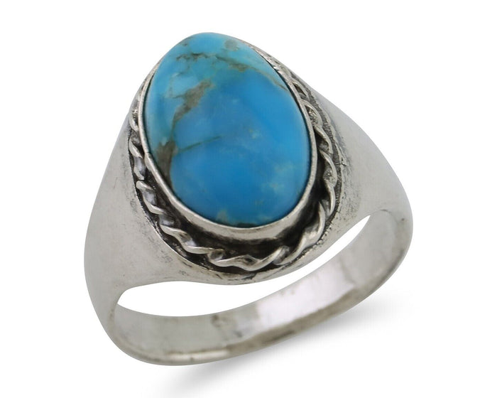 Navajo Ring 925 Silver Natural Blue Turquoise Native American Artist C.80's